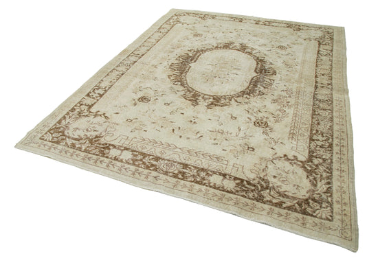 7x9 Beige Turkish Vintage Area Rug - 25297