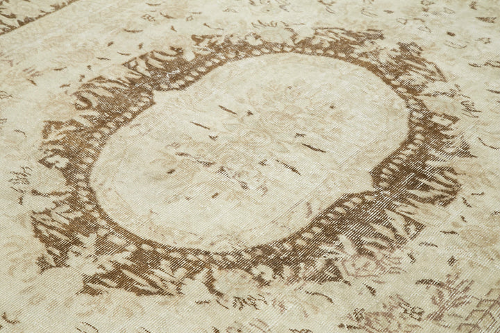 7x9 Beige Turkish Vintage Area Rug - 25297