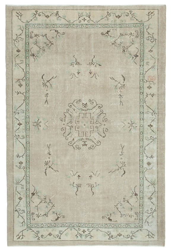 7x10 Beige Turkish Vintage Area Rug - 25301
