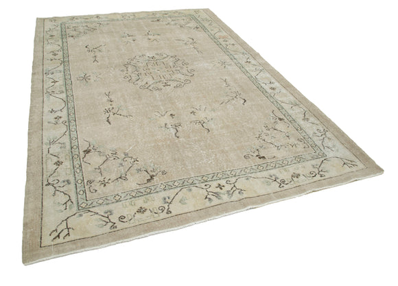 7x10 Beige Turkish Vintage Area Rug - 25301