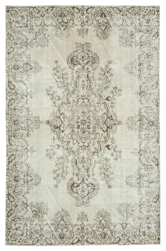 7x10 Beige Turkish Vintage Area Rug - 25312