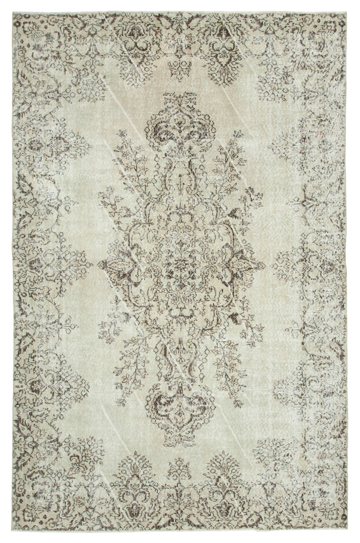 7x10 Beige Turkish Vintage Area Rug - 25312