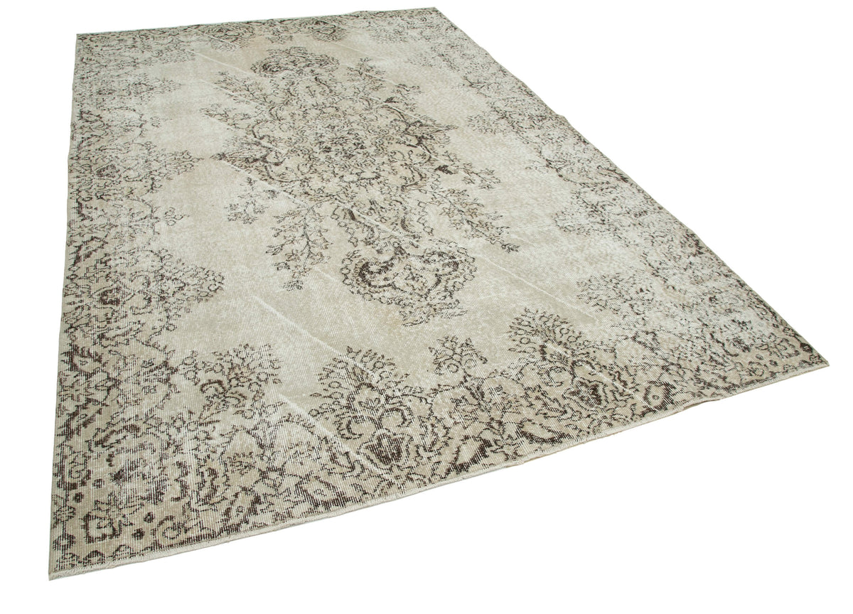 7x10 Beige Turkish Vintage Area Rug - 25312