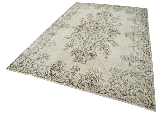 7x10 Beige Turkish Vintage Area Rug - 25312