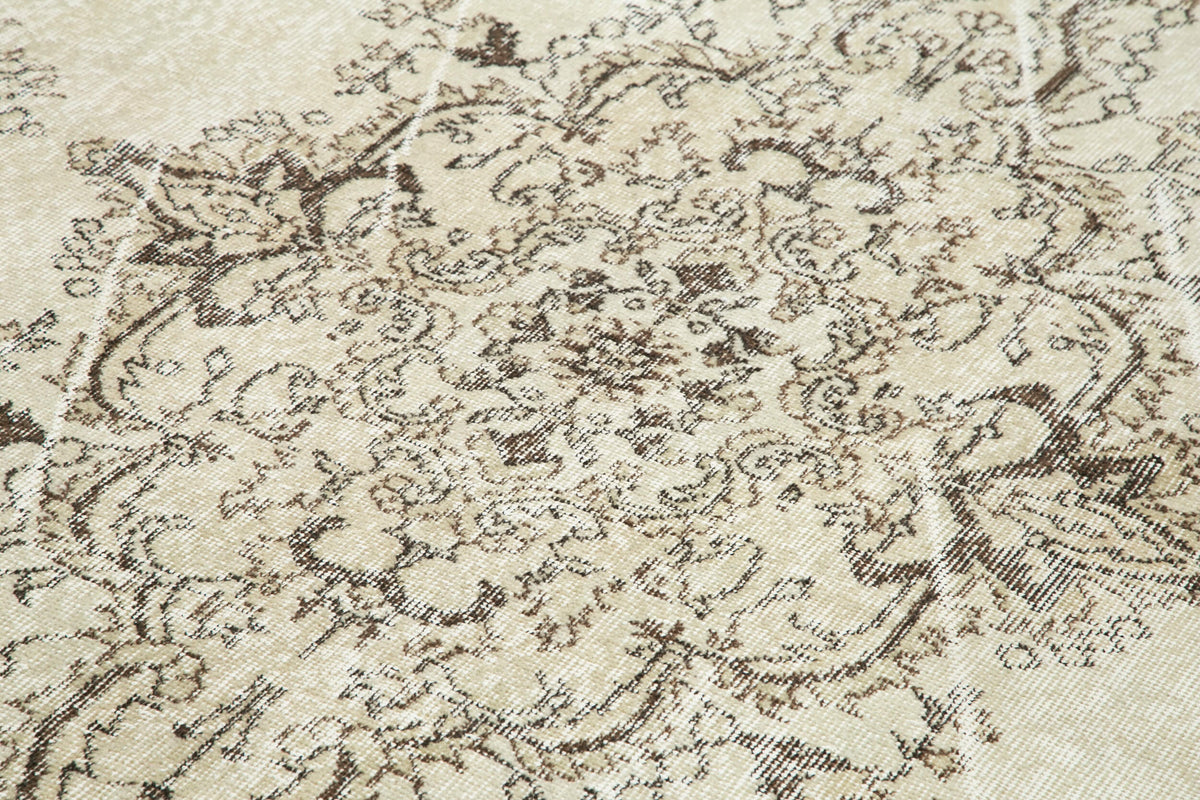 7x10 Beige Turkish Vintage Area Rug - 25312