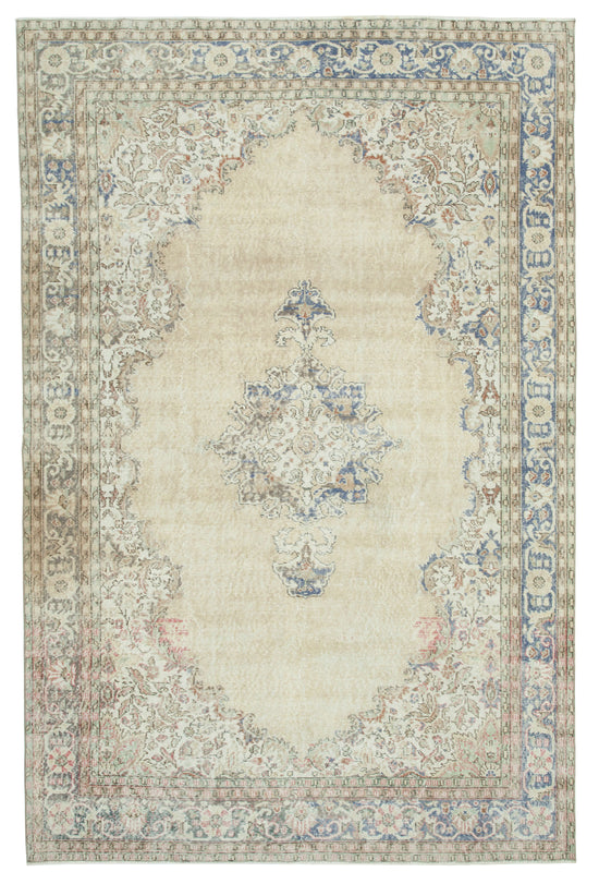 7x10 Beige Turkish Vintage Area Rug - 25362