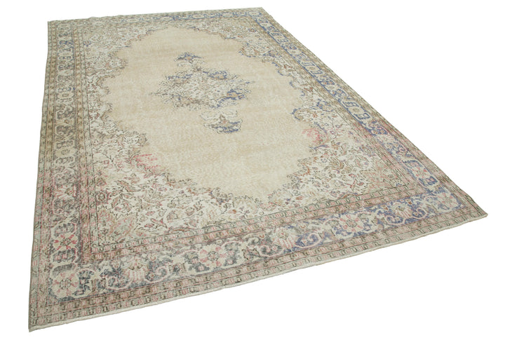 7x10 Beige Turkish Vintage Area Rug - 25362