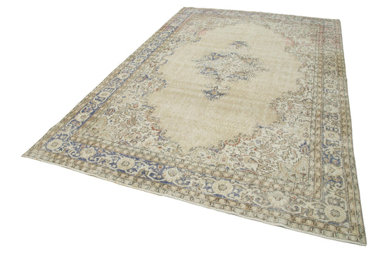 7x10 Beige Turkish Vintage Area Rug - 25362