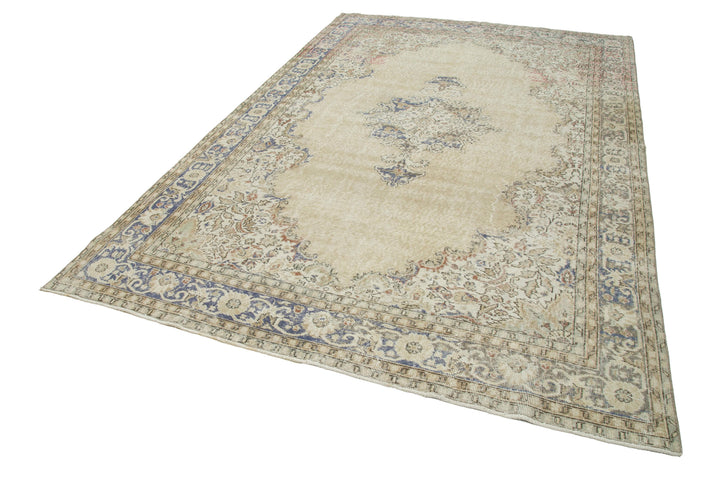 7x10 Beige Turkish Vintage Area Rug - 25362