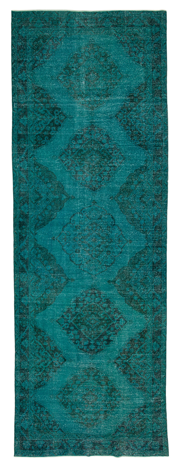 4x13 Turquoise Turkish Over Dyed Runner Rug - 28729