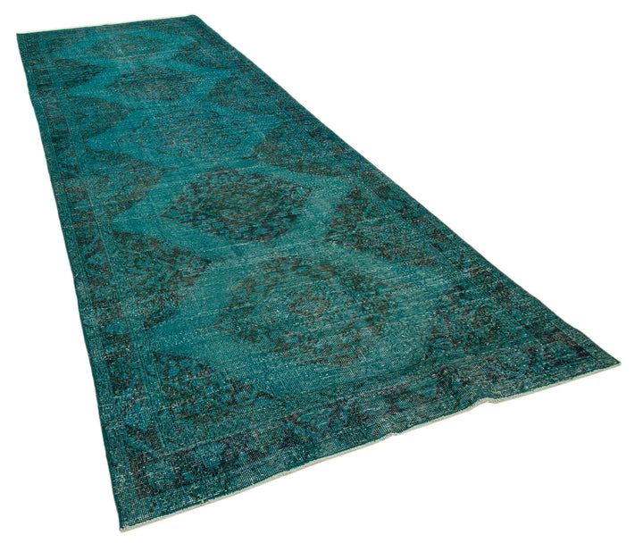 4x13 Turquoise Turkish Over Dyed Runner Rug - 28729