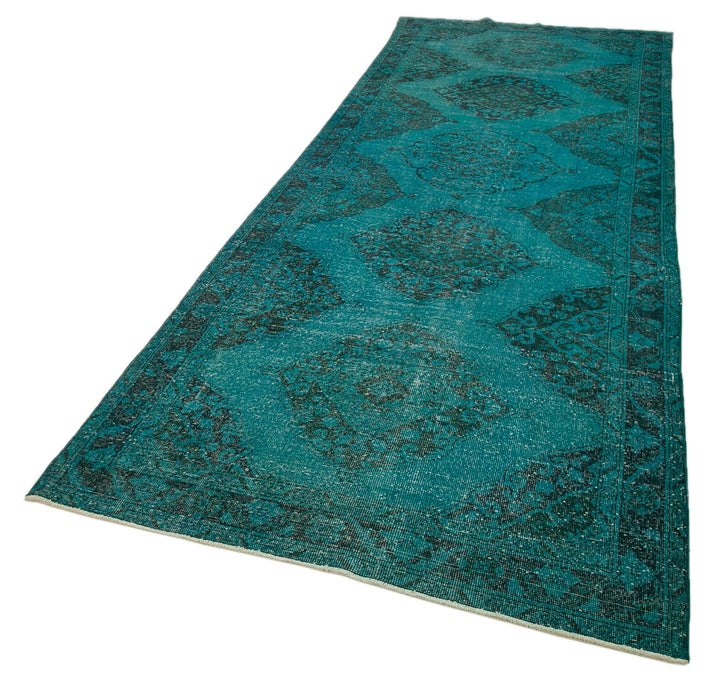 4x13 Turquoise Turkish Over Dyed Runner Rug - 28729