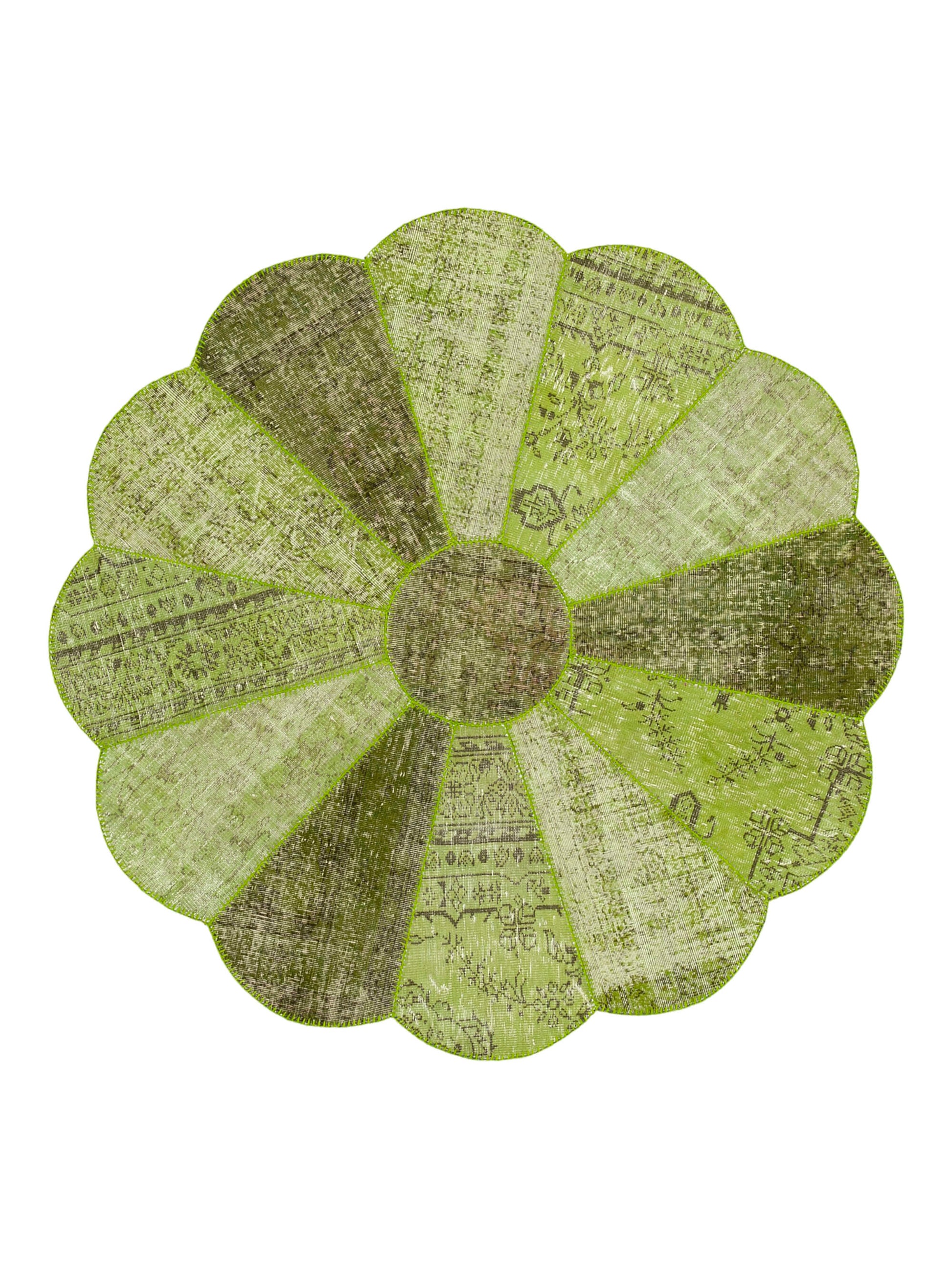 7x7 Green Round Patchwork Rug - 29033