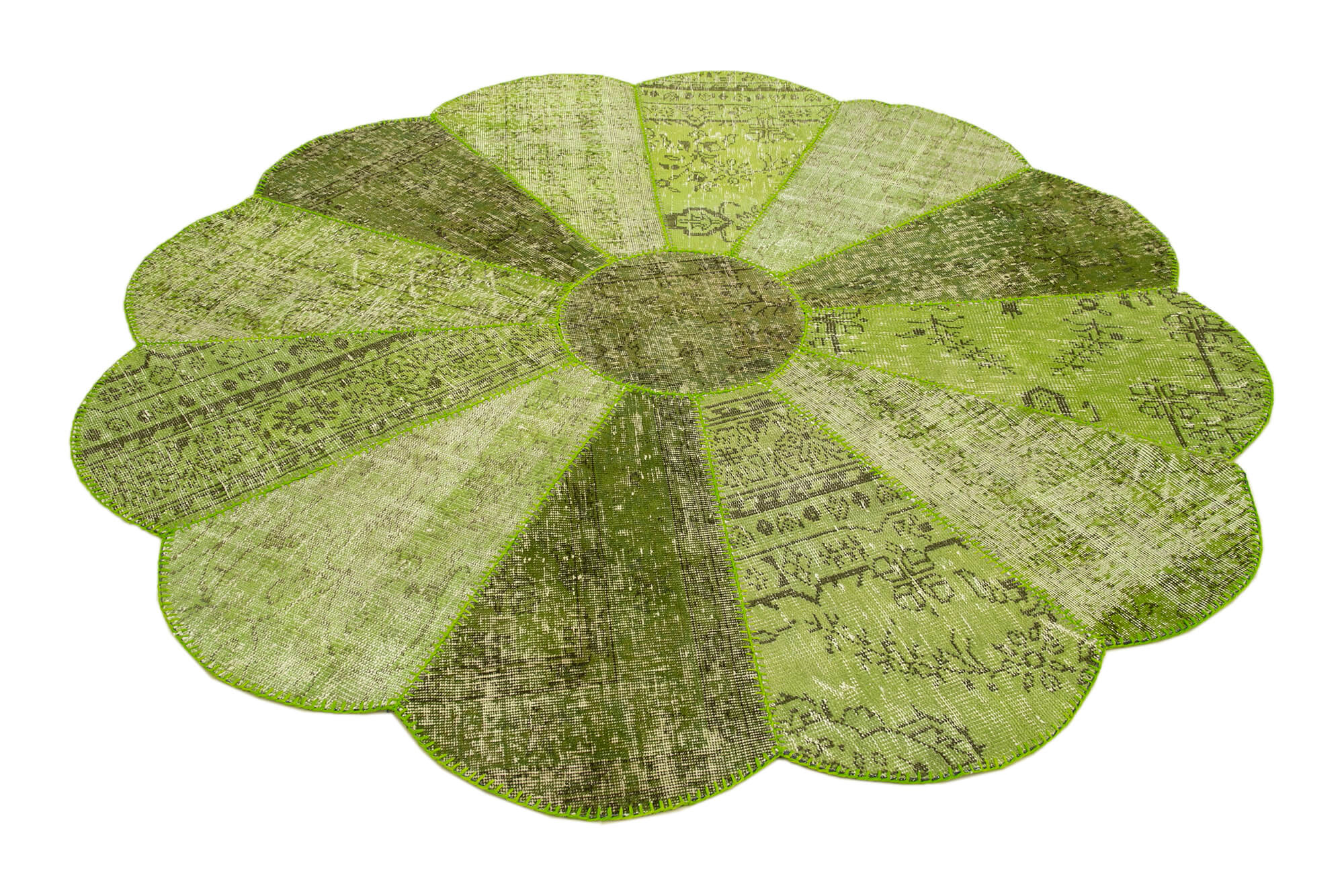 7x7 Green Round Patchwork Rug - 29033