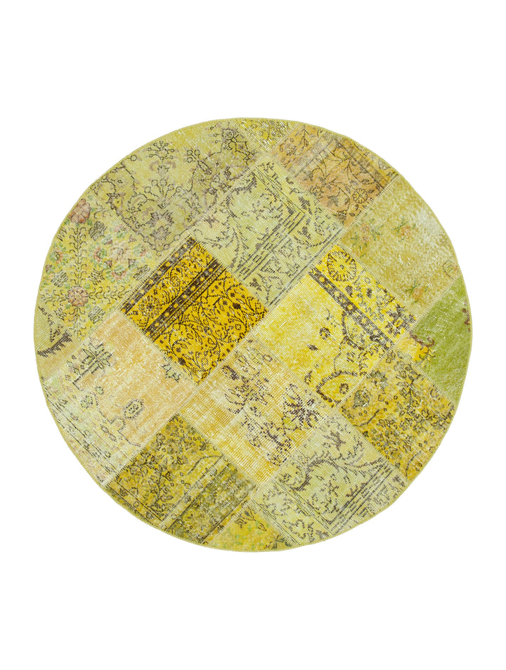 6x6 Yellow Round Patchwork Rug - 29047