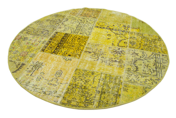 6x6 Yellow Round Patchwork Rug - 29047