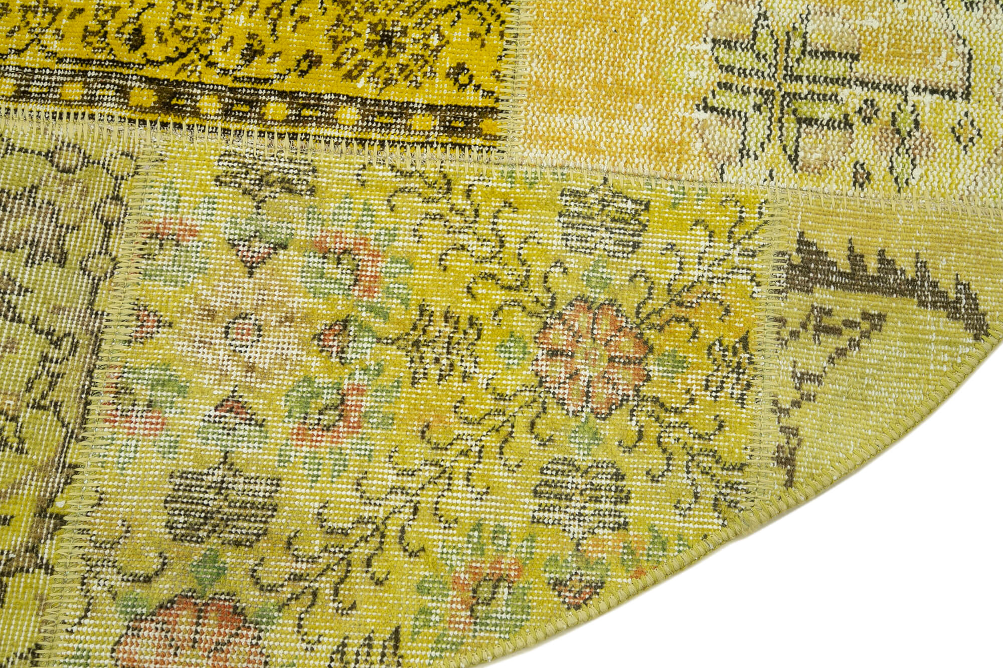 6x6 Yellow Round Patchwork Rug - 29047