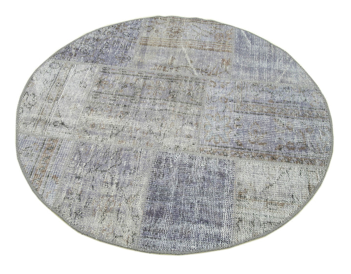 4x4 Grey Round Patchwork Rug - 29051