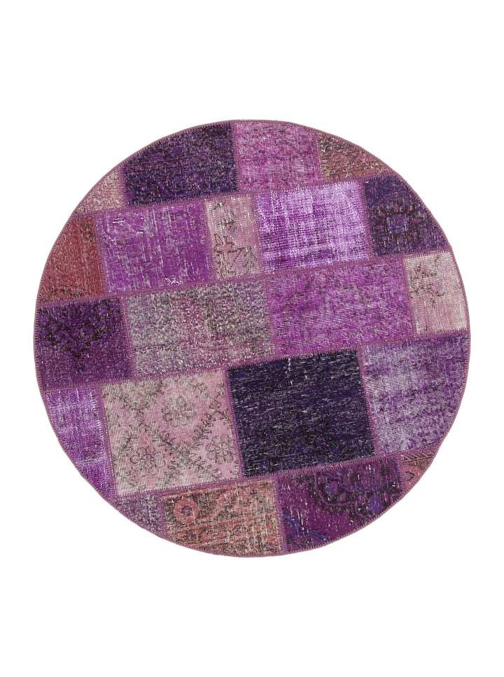 5x5 Purple Round Patchwork Rug - 29052