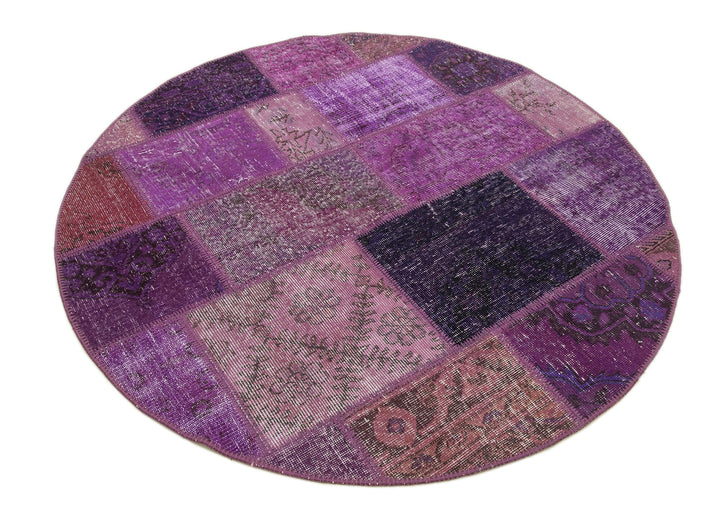 5x5 Purple Round Patchwork Rug - 29052