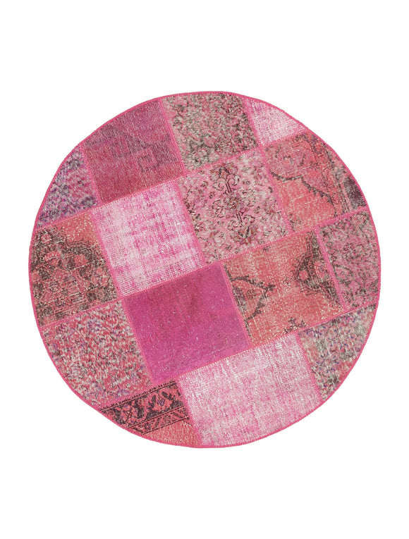 5x5 Pink Round Patchwork Rug - 29055