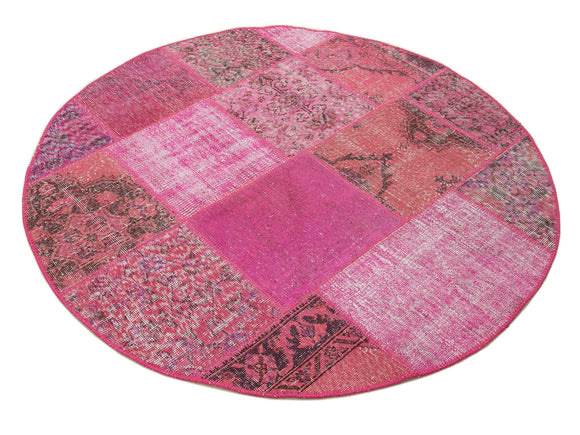 5x5 Pink Round Patchwork Rug - 29055