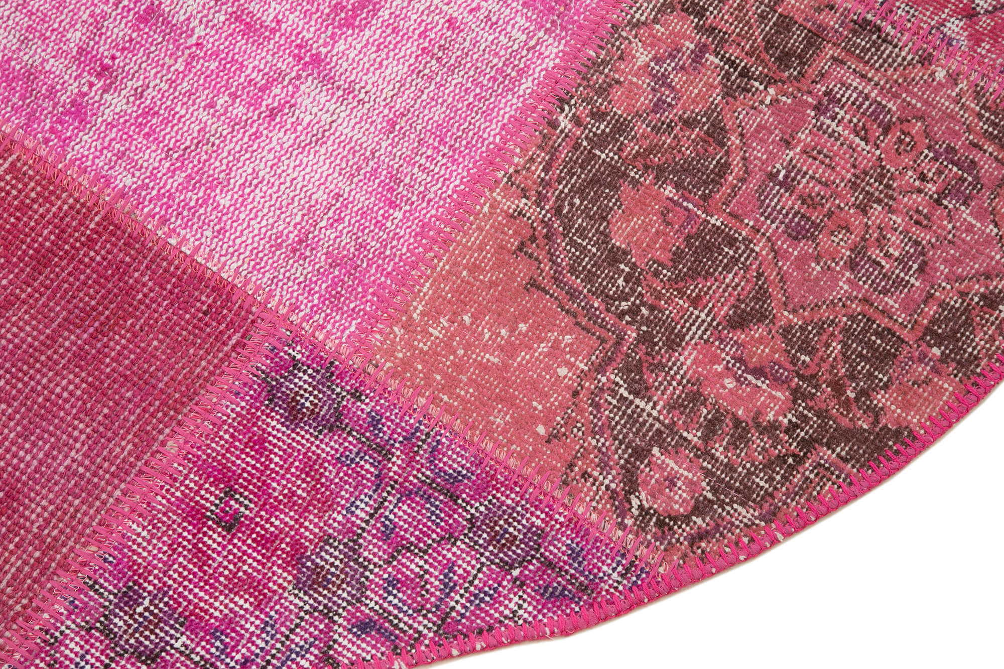 5x5 Pink Round Patchwork Rug - 29055