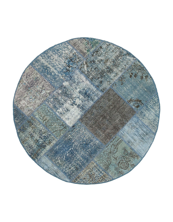 5x5 Blue Round Patchwork Rug - 29066