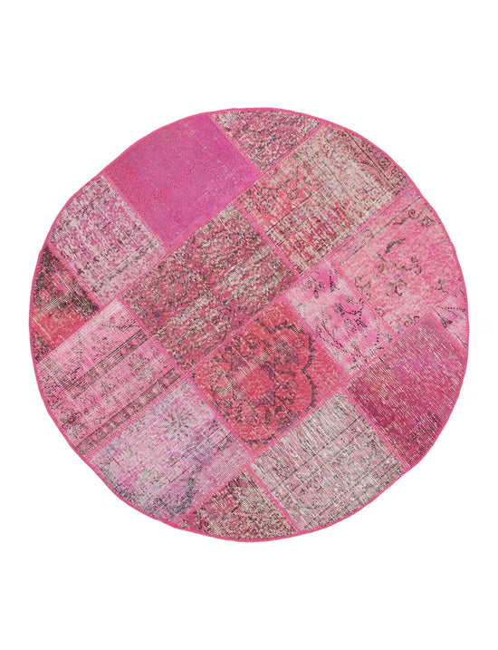 5x5 Pink Round Patchwork Rug - 29068