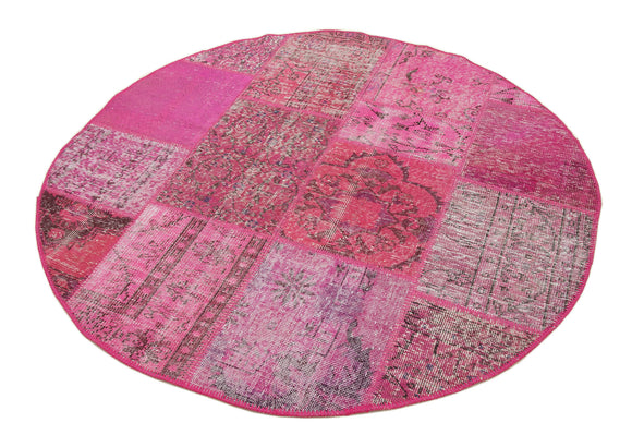 5x5 Pink Round Patchwork Rug - 29068