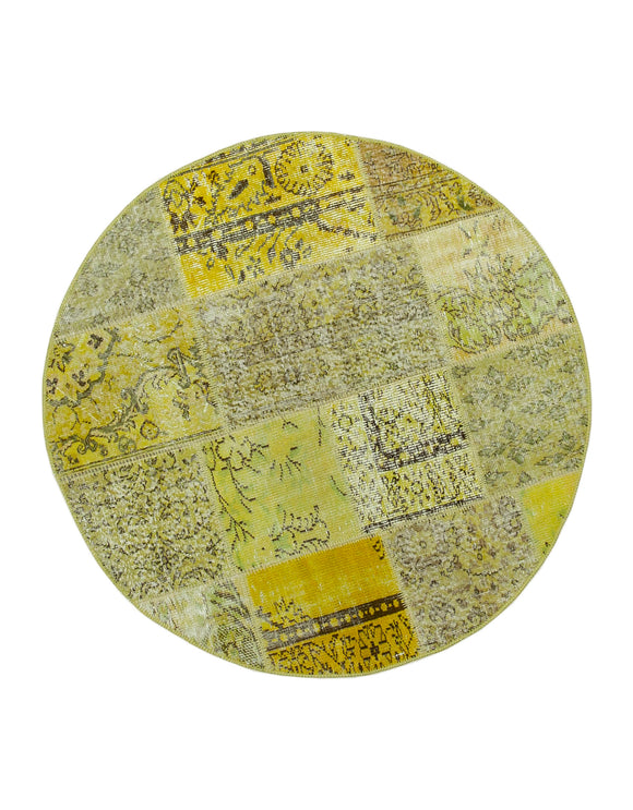 5x5 Yellow Round Patchwork Rug - 29069