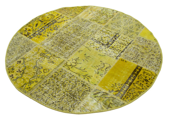5x5 Yellow Round Patchwork Rug - 29069