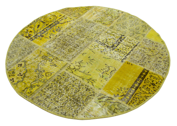 5x5 Yellow Round Patchwork Rug - 29069