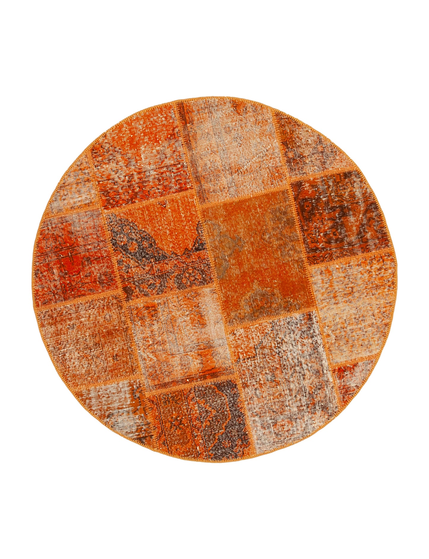 5x5 Orange Round Patchwork Rug - 29070