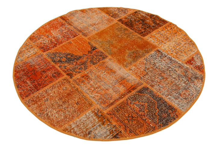 5x5 Orange Round Patchwork Rug - 29070