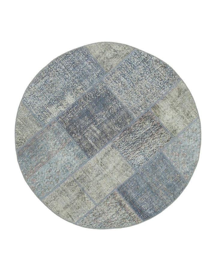 4x4 Blue Round Patchwork Rug - 29080