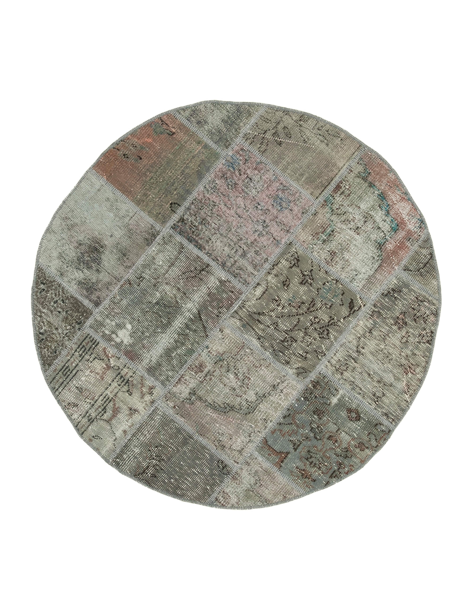 5x5 Grey Round Patchwork Rug - 29100