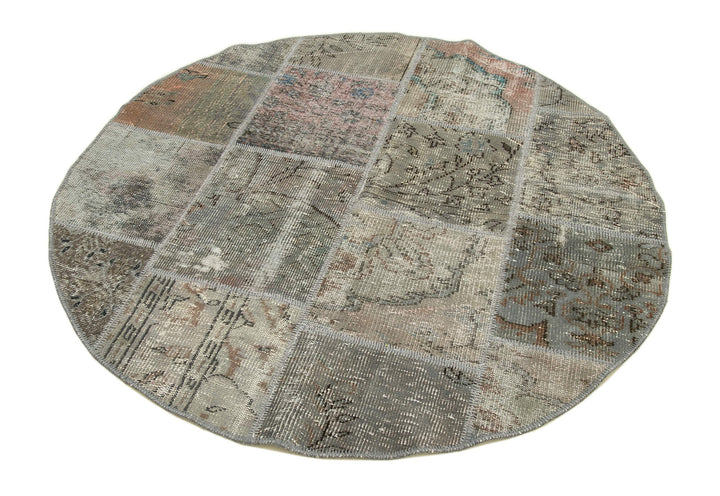 5x5 Grey Round Patchwork Rug - 29100