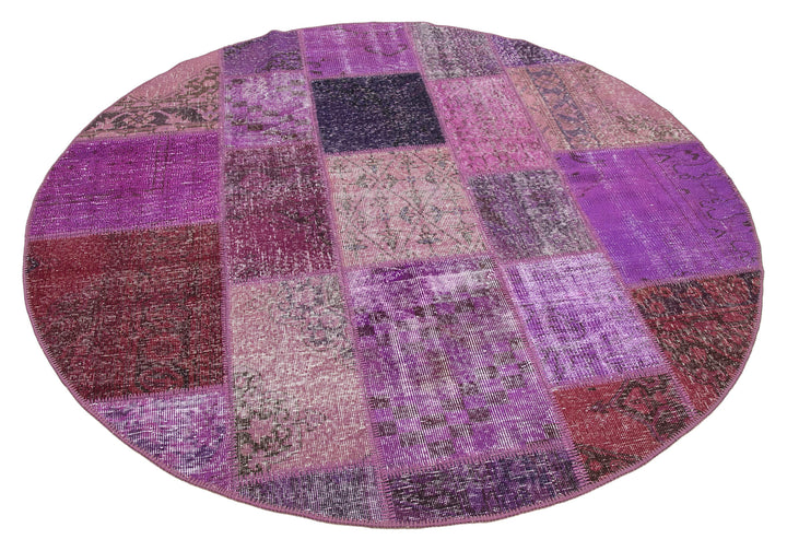 Purple Patchwork Rug 6x6 Purple Round Patchwork Rug - 29152
