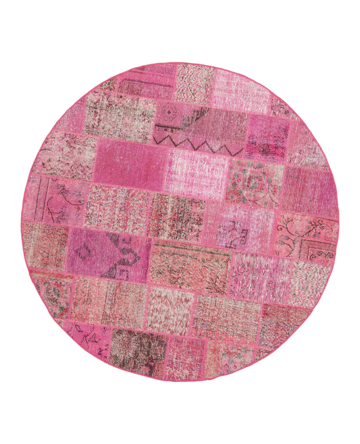 6x6 Pink Round Patchwork Rug - 29155