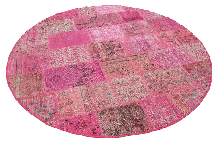 6x6 Pink Round Patchwork Rug - 29155
