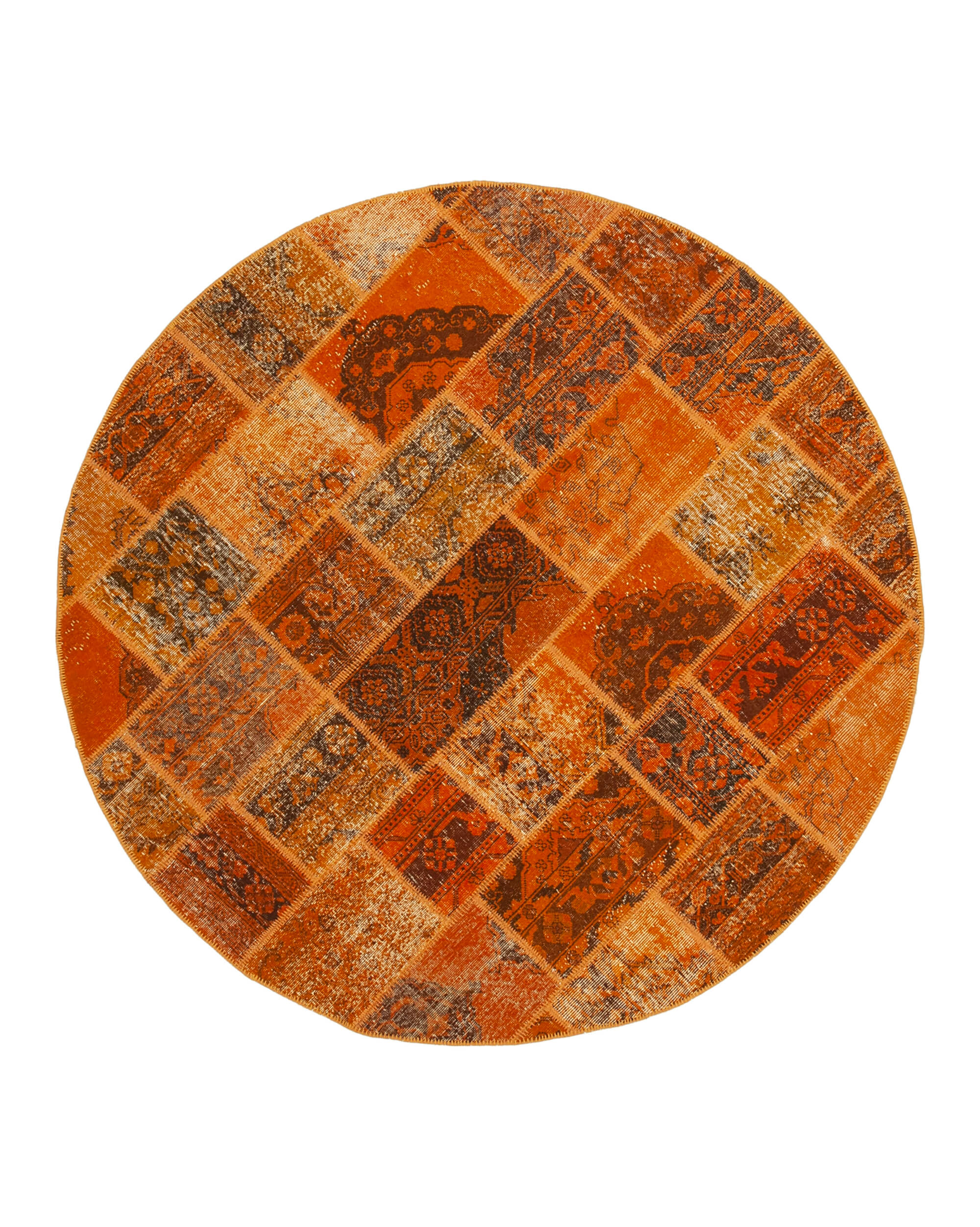 7x7 Orange Round Patchwork Rug - 29157