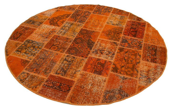 7x7 Orange Round Patchwork Rug - 29157