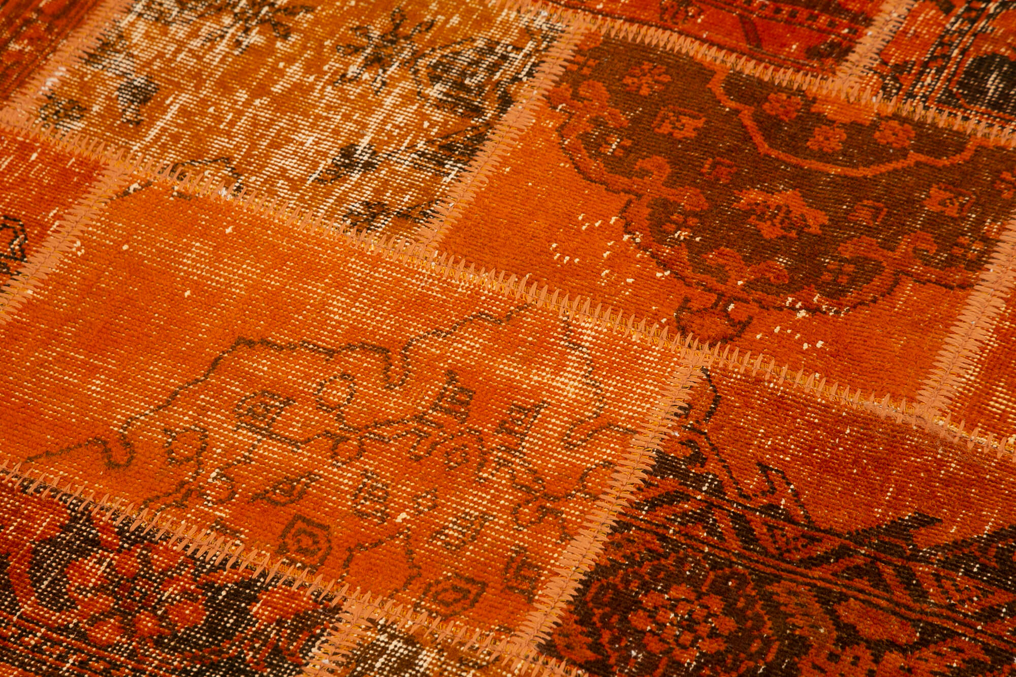7x7 Orange Round Patchwork Rug - 29157
