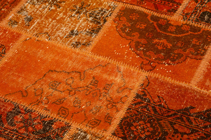 7x7 Orange Round Patchwork Rug - 29157