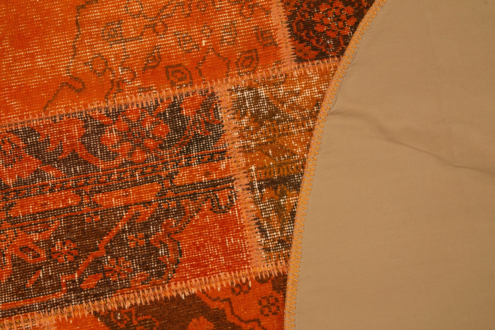 7x7 Orange Round Patchwork Rug - 29157