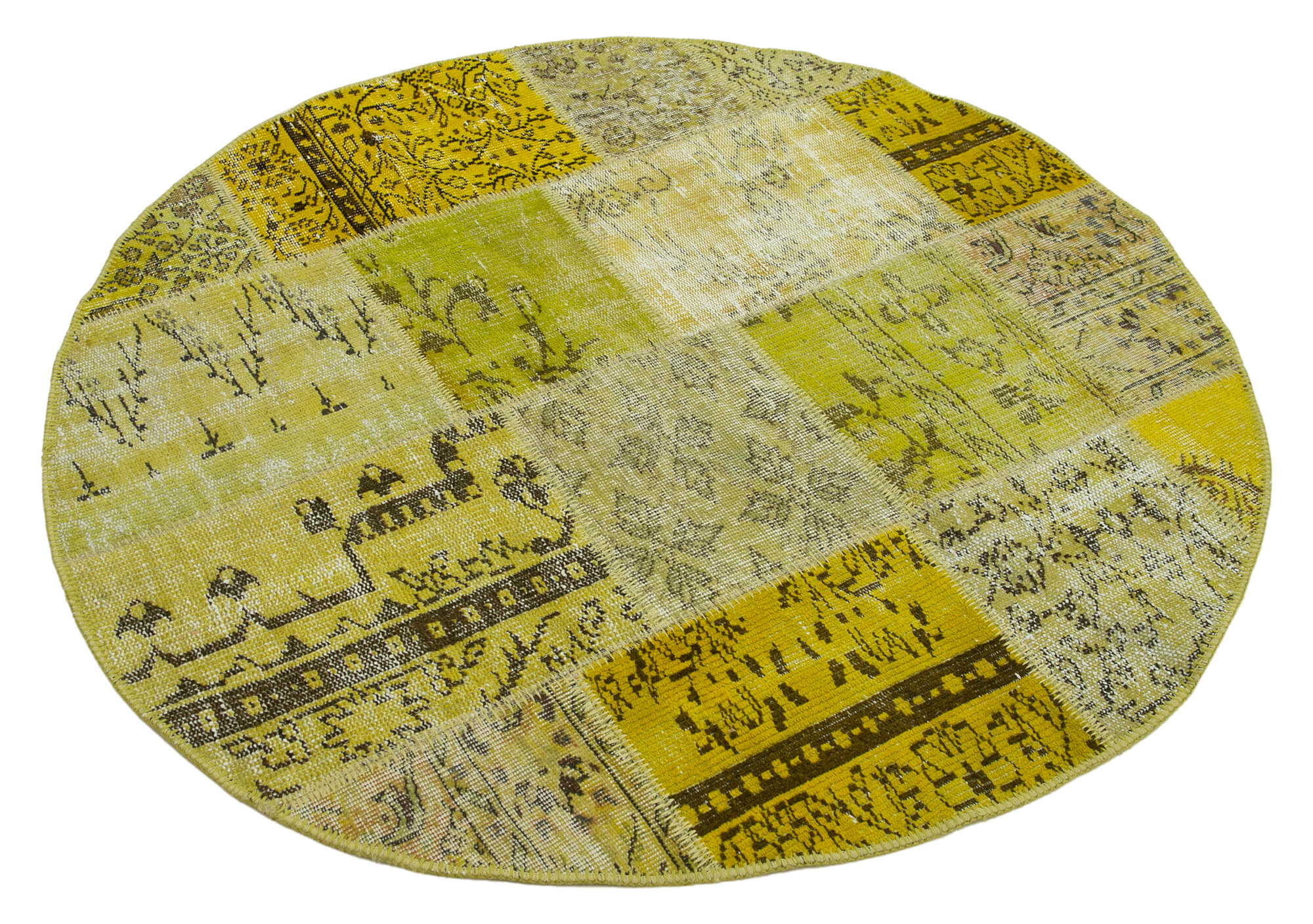 5x5 Yellow Round Patchwork Rug - 29159