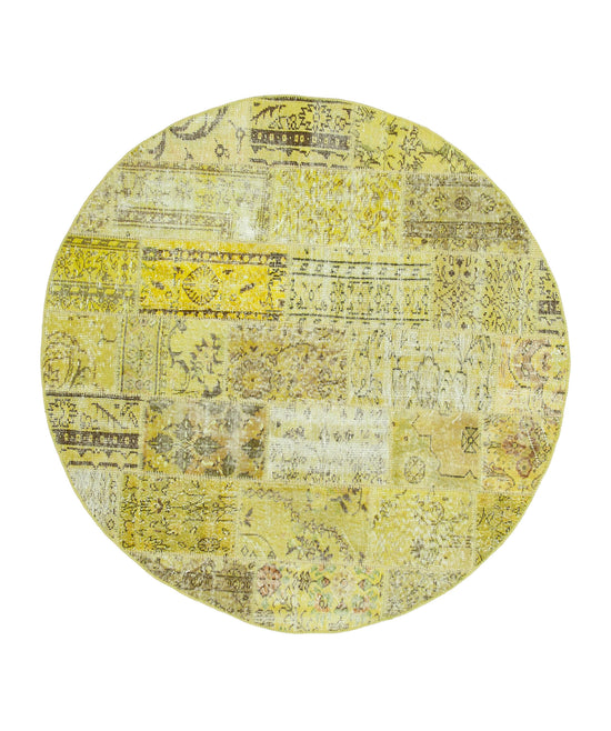6x6 Yellow Round Patchwork Rug - 29166