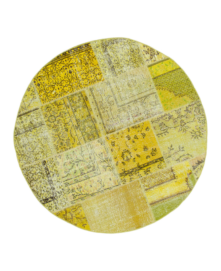 6x6 Yellow Round Patchwork Rug - 29184