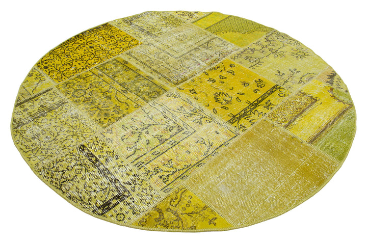 6x6 Yellow Round Patchwork Rug - 29184